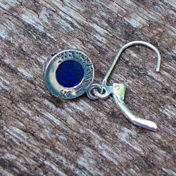 Recycled Vintage 1960's Cobalt Noxzema Jar Sterling Botanical Lever back Earring - Picture 5 of 5